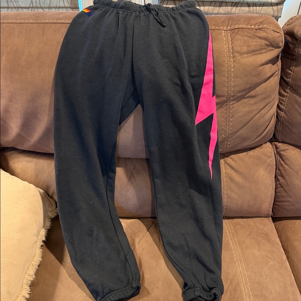 Women’s Aviator Nation Navy Joggers with Pink Lighting Bolt Accent Size XS